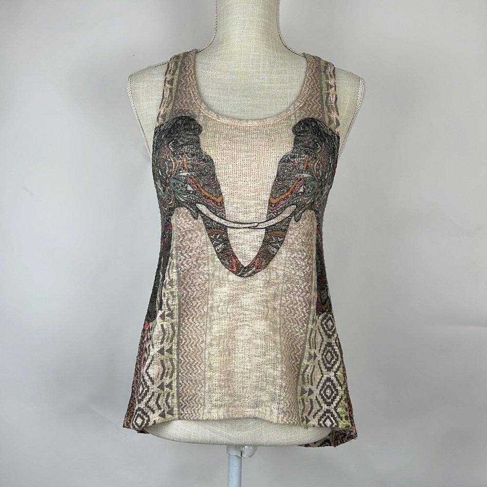 GINGER G from Anthropologie knit tank elephants tan and black S